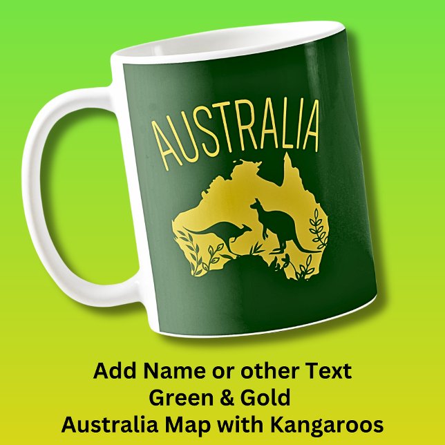 Yellow Australia Map with Kangaroos on Dark Green  Coffee Mug (Creator Uploaded)