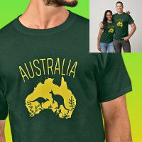 Yellow Australia Map with Kangaroos on Dark Green