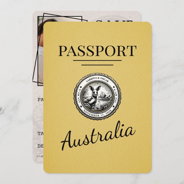 Yellow Australia Passport Save The Date (Front/Back)