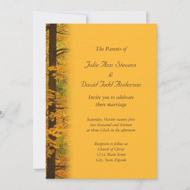 Yellow Autumn Forest Wedding Invitation (Front)