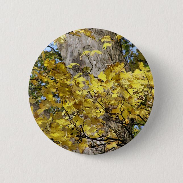 YELLOW AUTUMN LEAVES 6 CM ROUND BADGE (Front)