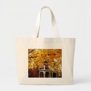 Yellow Autumn Leaves and Old Brick House Large Tote Bag