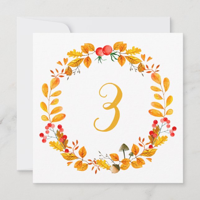 Yellow autumn table number. Orange fall wedding Invitation (Front)