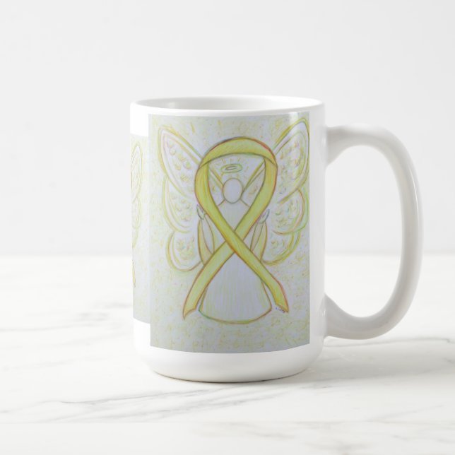 Yellow Awareness Ribbon Angel Art Coffee Mug (Right)