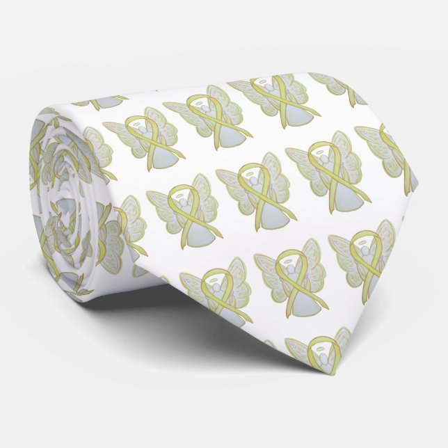 Yellow Awareness Ribbon Angel Custom Apparel Tie (Rolled)