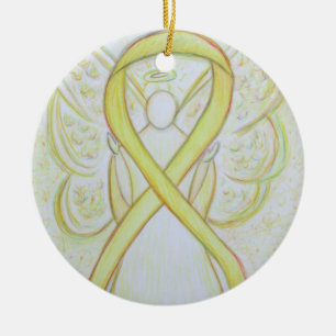 Yellow Awareness Ribbon Angel Custom Art Ornaments