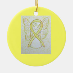 Yellow Awareness Ribbon Angel Custom Art Ornaments