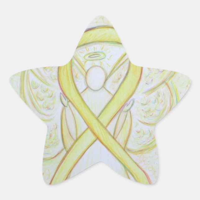 Yellow Awareness Ribbon Angel Custom Art Stickers (Front)