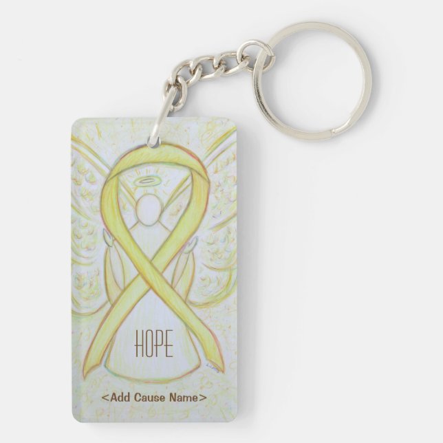 Yellow Awareness Ribbon Angel Custom Keychains (Back)