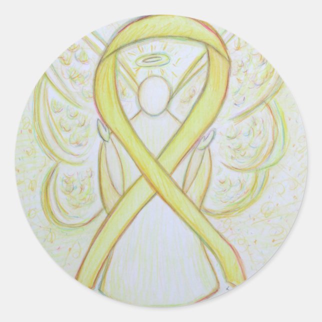 Yellow Awareness Ribbon Angel Decal Stickers (Front)
