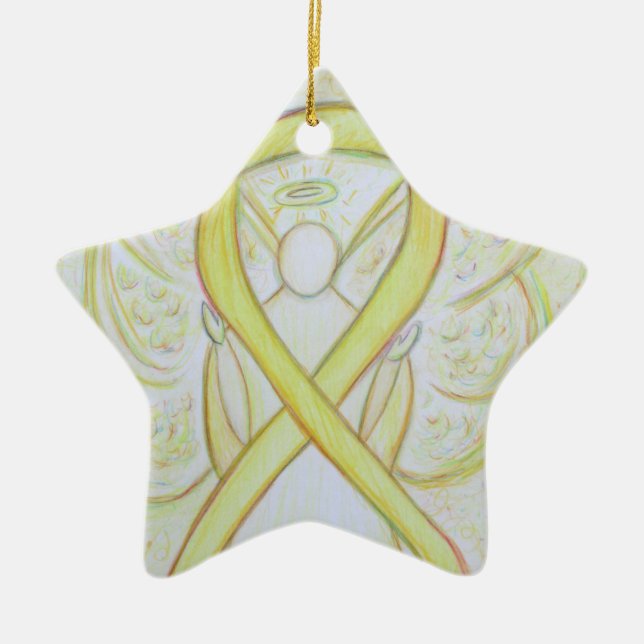 Yellow Awareness Ribbon Angel Pendant Ornament (Front)