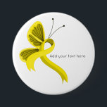 Yellow Awareness Ribbon Butterfly Button<br><div class="desc">Yellow butterfly awareness ribbon with customisable text. The yellow ribbon stands for armed-forces return, craniofacial acceptance, remembering Black Saturday Bushfire victims, and Canadian Cancer Society, and the awareness of bone cancer / osteosarcoma / sarcoma, endometriosis, Corazon Aquino's death, Liver Diseases Biliary Atresia, bladder cancer, adenosarcoma, Carbon Monoxide Poisoning, Ewings Sarcoma,...</div>