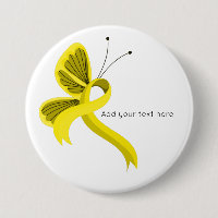Yellow Awareness Ribbon Butterfly Button