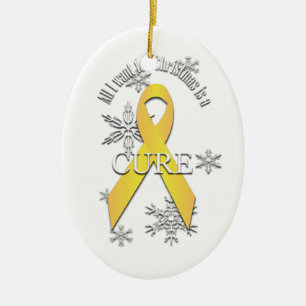 Yellow Awareness Ribbon Christmas Cure Ornament