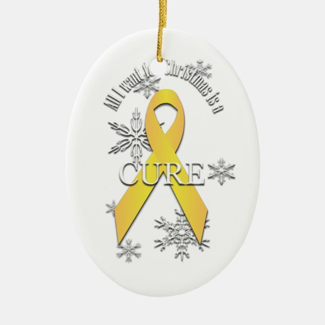 Yellow Awareness Ribbon Christmas Cure Ornament (Front)