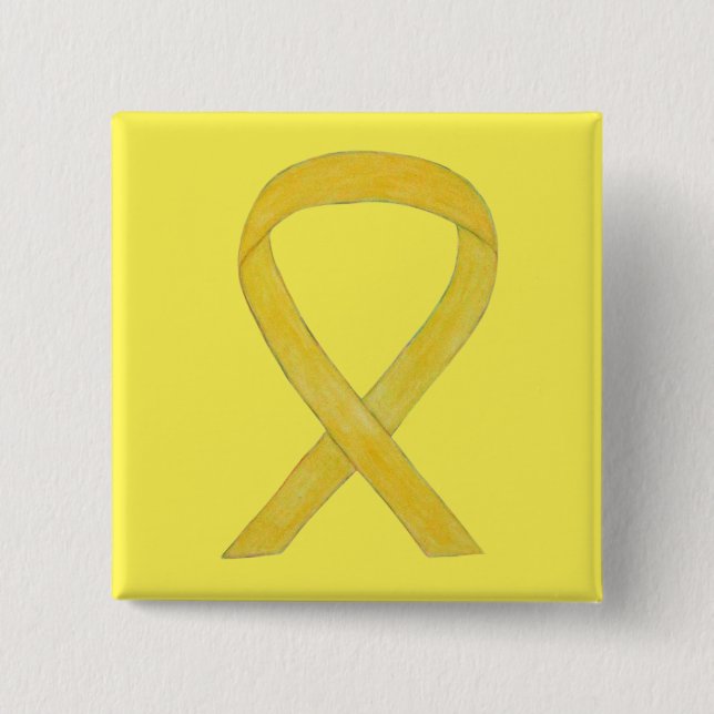 Yellow Awareness Ribbon Custom Art Pins (Front)
