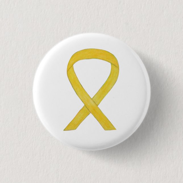 Yellow Awareness Ribbon Custom Art Pins (Front)