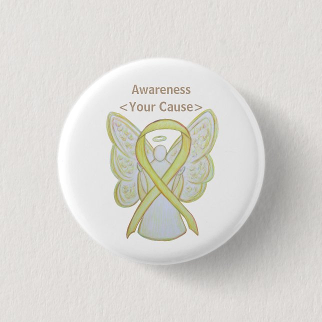 Yellow Awareness Ribbon Custom Pin Button (Front)