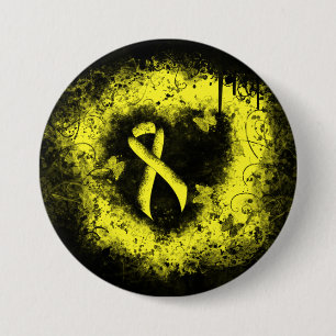 Yellow Awareness Ribbon Grunge Heart 7.5 Cm Round Badge