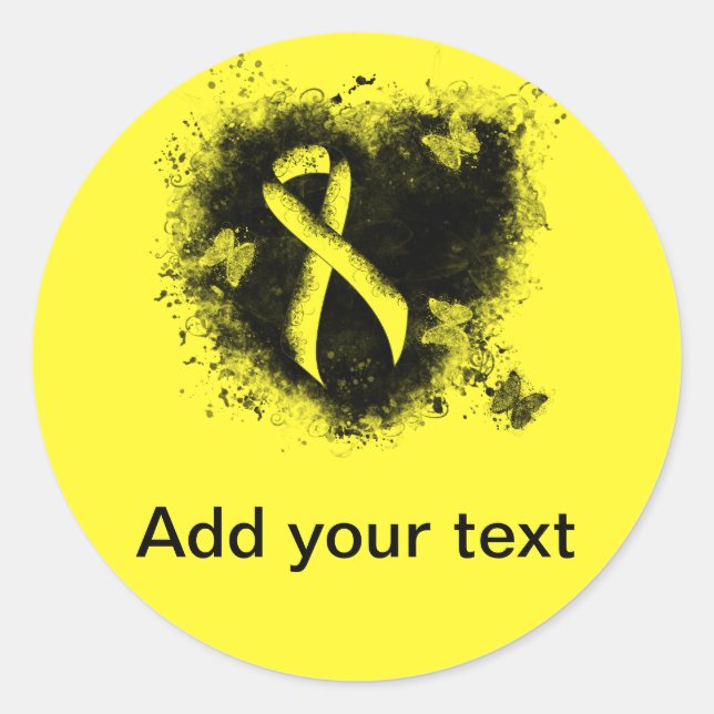 Yellow Awareness Ribbon Grunge Heart Classic Round Sticker (Front)