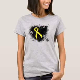 Yellow Awareness Ribbon Grunge Heart T-Shirt