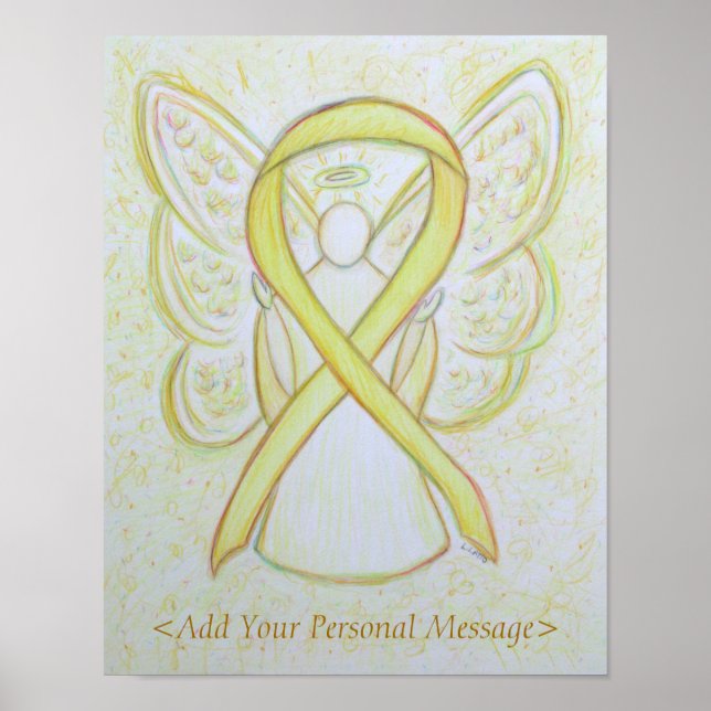 Yellow Awareness Ribbon Guardian Angel Art Print (Front)