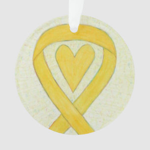Yellow Awareness Ribbon Heart Christmas Ornaments