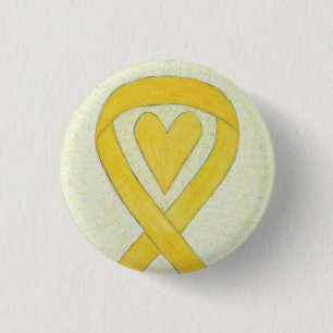 Yellow Awareness Ribbon Heart Custom Pin Buttons