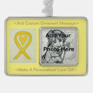 Yellow Awareness Ribbon Heart Photo Ornament