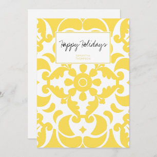 Yellow Azulejos Portuguese Spanish Mediterranean Holiday Card
