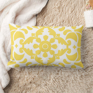 Yellow Azulejos Portuguese Spanish Mediterranean Lumbar Cushion