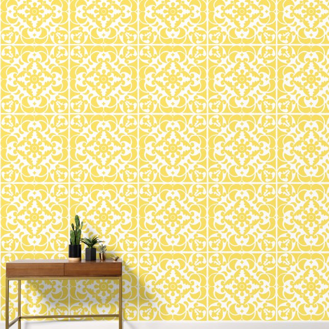 Yellow Azulejos Portuguese Spanish  Wallpaper (Hallway)