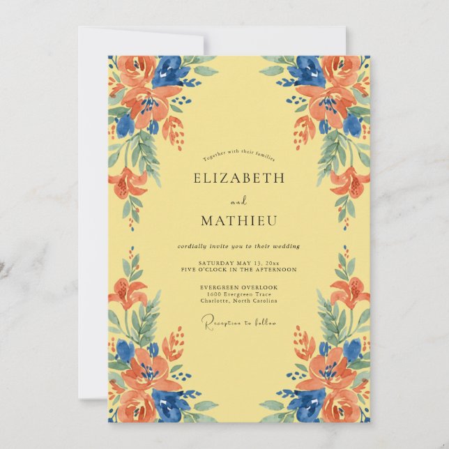 Yellow Azure Wildflower Wedding Invitation (Front)