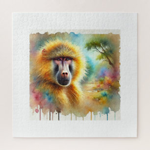 Yellow Baboon 100924AREF129 - Watercolor Jigsaw Puzzle