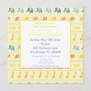 Yellow Baby Animals Baby Shower Invitations