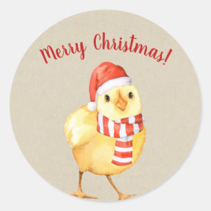 Yellow Baby Chick Christmas Country Holiday Custom Classic Round Sticker