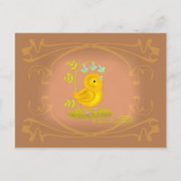 Yellow Baby Chick with Bluebell Flowers Postcard