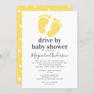 Yellow Baby Feet Drive By Baby Shower Invitation