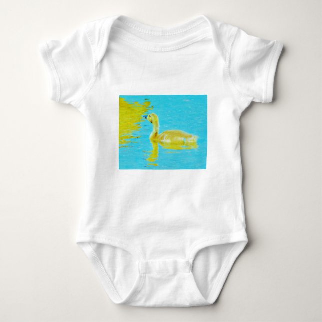 Yellow Baby goose with light blue water Bodysuit (Front)