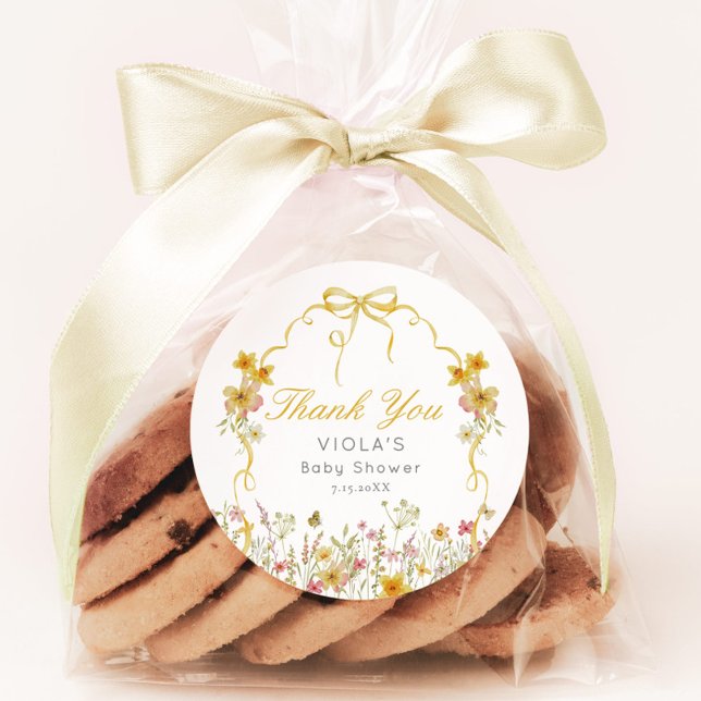 Yellow Baby in Bloom Bow Thank you Classic Round Sticker (Creator Uploaded)