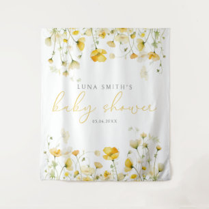 Yellow Baby In Bloom Floral Baby Shower Backdrop Tapestry