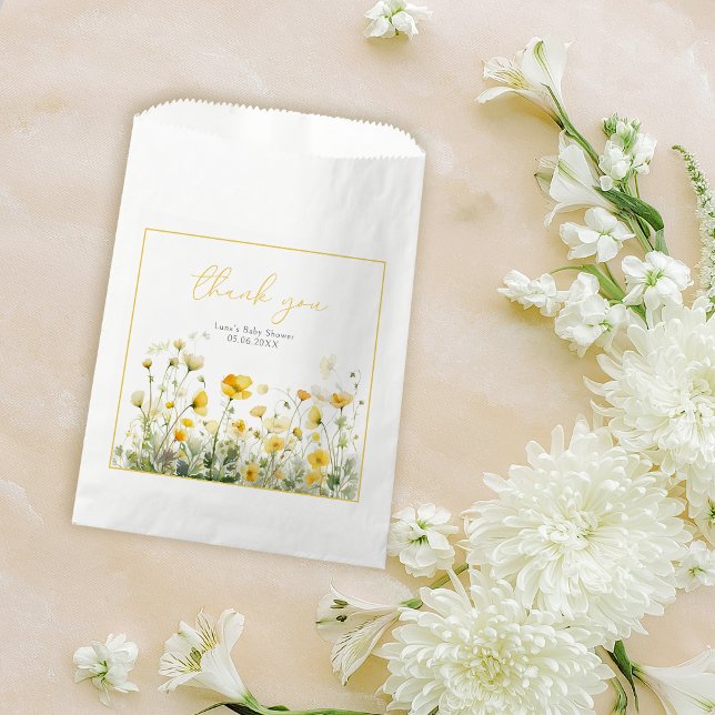 Yellow Baby In Bloom Floral Wildflower Baby Shower Favour Bag (Creator Uploaded)