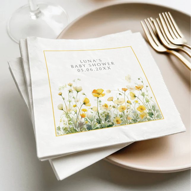 Yellow Baby In Bloom Floral Wildflower Baby Shower Napkin (Creator Uploaded)