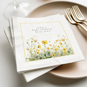 Yellow Baby In Bloom Floral Wildflower Baby Shower Napkin