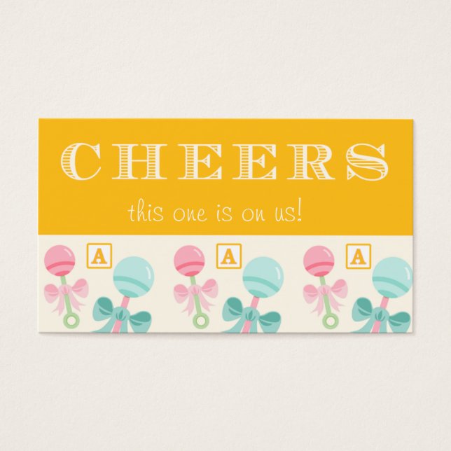 Yellow Baby Rattle Baby Shower Drink Ticket (Front)