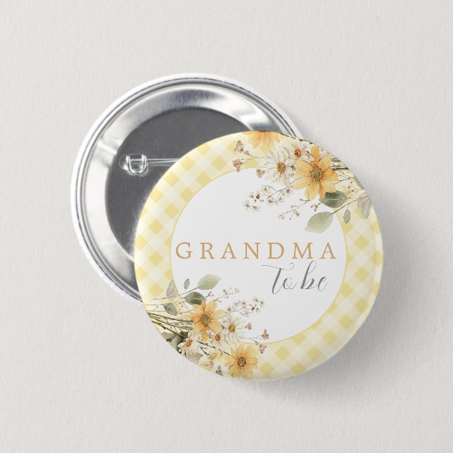 Yellow Baby Shower Grandma To Be 6 Cm Round Badge (Front & Back)