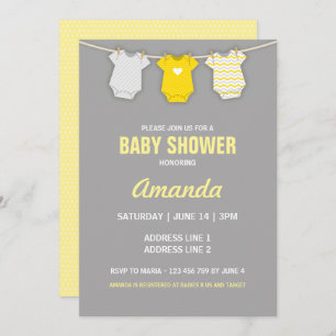 Yellow Baby Shower Invitation, Clothesline Theme Invitation