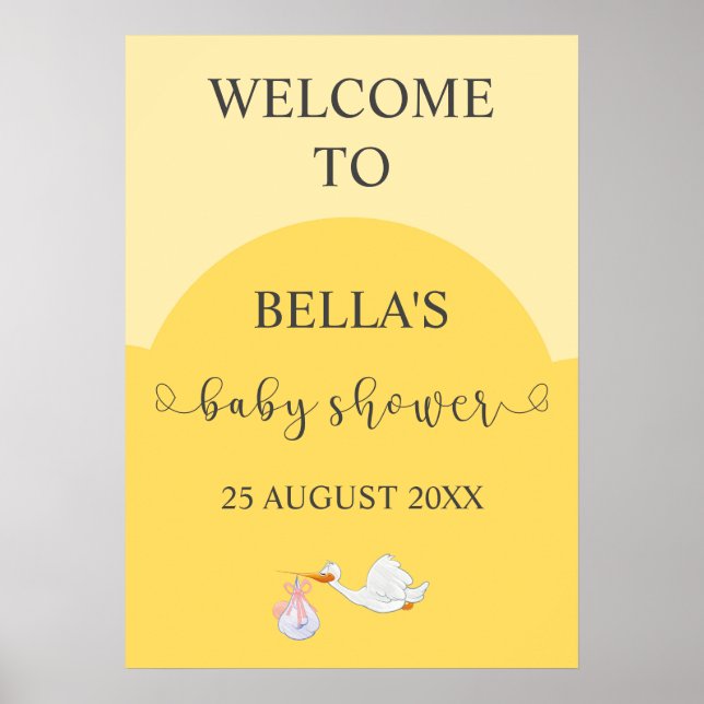 Yellow Baby Shower Stork Welcome Sign (Front)