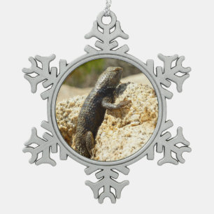Yellow-Backed Spiny Lizard at Joshua Tree Snowflake Pewter Christmas Ornament