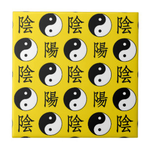 Yellow Background Chinese Yinyang Pattern Ceramic Tile